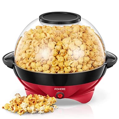 FOHERE Palomitero - 5.5L Retro Máquina de Palomitas con Capa Antiadherente - Máquina para Hacer Palomitas de Maíz Fácil de Usar - Silencioso y Rápido(entre 4 min) (Rojo)