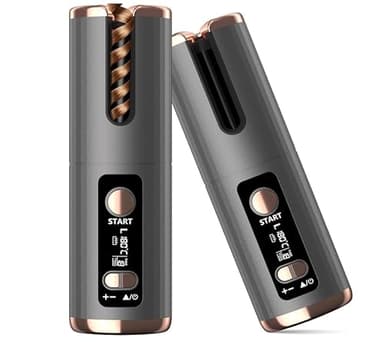 Rizador de Pelo Automático, USB Recargable Portátil, 6 Temperaturas 150-200ºC y Temporizador de 8-18s, Revestimiento de Cerámica Turmalina, Pantalla LED Recordatorio Inteligente, Apagado Automático