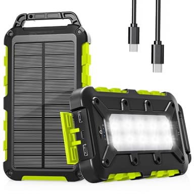 WOWMVP Cargador Solar 10000mAh, Power Bank Solar Batería Externa Portátil PD15W USB C Carga Rápida Impermeable 3 Salidas y 2 Entradas con Linterna LED para Moviles Tabletas Etc.