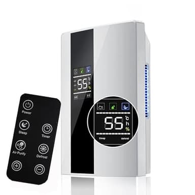 Deshumidificador de aire 2 en 1 con purificación y drenaje continuo – Deshumidificador de aire eléctrico 2200 ml, aparato silencioso para el hogar, cocina y dormitorio (A)