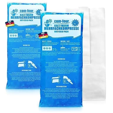com-four® 2x compresas múltiples grandes con funda polar reutilizable de primera calidad, compresas frías y calientes con gel cool pack, funda protectora con banda elástica - Made in Germany