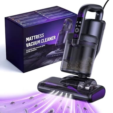 Aspiradora Antiacaros,14000PA Aspiradora de Mano con Luz UV-C,Aire Caliente,Ultrasonidos y Filtro HEPA, Aspirador para Colchón, Sofá, Tapicería y Alfombras, Alérgicos, Mascotas y Bebés–Cable 4 Metros