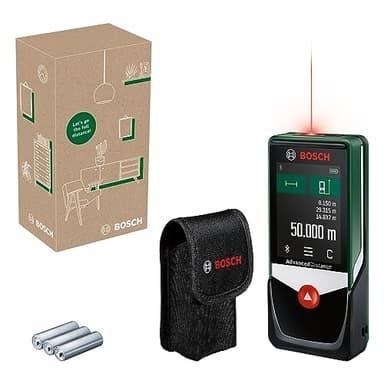 Bosch AdvancedDistance 50 C medidor láser (mide con precisión distancias de hasta 50 m, pantalla táctil, diferentes funciones de medición con asistencia integrada, en caja para e-commerce)