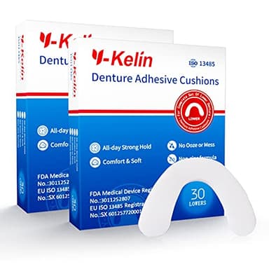 Cojín adhesivo para dentadura inferior Y-Kelin, 30 almohadillas (2 Paquetes)