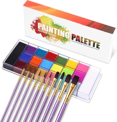 Beauty Searcher Juego de paleta de maquillaje, 20 colores de pintura corporal facial y 10 piezas de cepillo de maquillaje, paleta de pintura al óleo profesional con juego de brochas de maquillaje