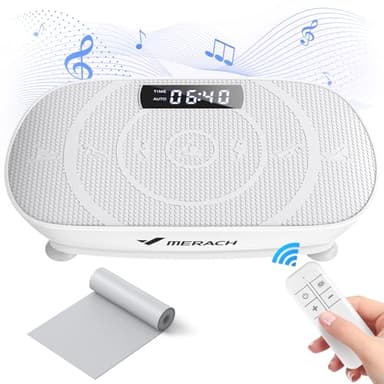 MERACH Plataforma Vibratoria, Potente Plataforma Vibración Muscular para Musculación y Moldeado, Control Automático de Velocidad, Altavoz Bluetooth Incorporado (Gris)