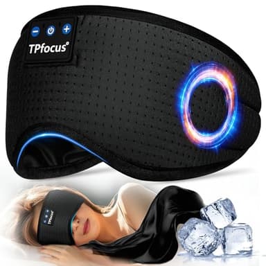 TPfocus Antifaz para Dormir Auriculares Bluetooth Diadema, Antifaces para Dormir Verano de Lado Antifaz Seda para Oficina, Viajes Aéreos, ASMR,Gadgets Tecnológicos Geniales, (Negro)