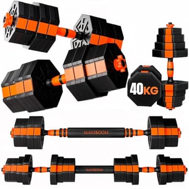 ManiBoom Pesas y Mancuernas Ajustables Octogonales - Kit de Pesas Ajustables con Barra y Cierre de Seguridad - Equipo de Entrenamiento Progresivo para Toda la Familia