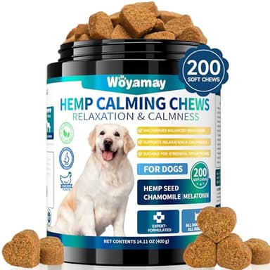 Golosinas Calmantes para Perros, 200 Naturales, Golosinas Tranquilizante para Perros para Apoyar la Calma, Ideales para Situacione de separación, Ladridos, Fuegos Artificiales y Tormentas, Sabor Pollo