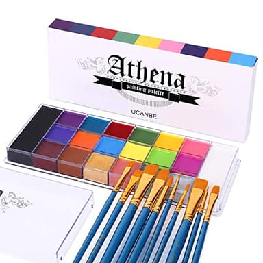 UCANBE Pintura Facial Profesional 20 Colores con 10 Pinceles - Pintacaras Seguro, Impermeable, Duradero - Pintura Corporal Maquillaje de Halloween, Carnaval, Belly Painting