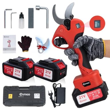 OUTIGO Tijeras de Podar Eléctricas, Tijeras de Podar con Baterías 2x3000mAh, Tijeras de Poda de 40 mm con Display, Tijeras de Podar 800W con Motor Brushless para Jardinería, Árboles Frutales, Viñedos