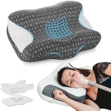 Elviros Almohada CPAP Cervical Ergonómica de Espuma Viscoelástica con Altura/Firmeza Ajustables, Compatible con Mascarillas CPAP, Reduce Presión y Fugas de Aire, para Dormir de Lado/Espalda/Estómago