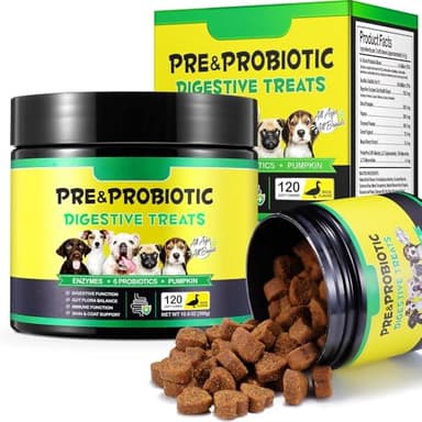 Probióticos para Perros Enzimas Digestivas, Probioticos Perros, Mejora la Salud Intestinal, Piel y Pelaje, Alergias Estacionales, para Todas Las Razas, 60PCs- Pato (120 Chews)