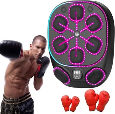 Máquina de Boxeo Musical con 6+2 áreas de golpeo, 60 cm de área, Luces LED, 9 Modos de Velocidad, música y Bluetooth, Ideal para Adultos, niños, Fitness y reducción de estrés