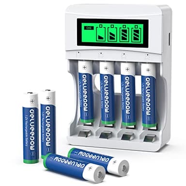Delyeepow Pilas Recargables AAA de1100mAh, 8 Piezas Ni-Mh Pilas Recargables, con AA AAA de Independientes LCD Cargador