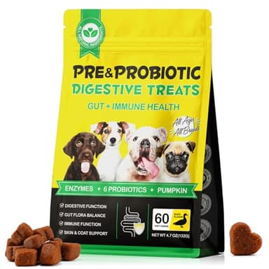 Probióticos para Perros Enzimas Digestivas, Probioticos Perros, Mejora la Salud Intestinal, Piel y Pelaje, Alergias Estacionales, para Todas Las Razas, 60PCs- Pato (60 Chews)