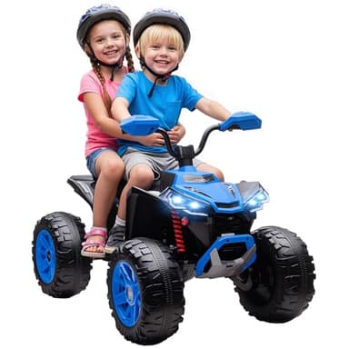 AIYAPLAY Quad Eléctrico para Niños 24V, Quad para Niños de 3-8 Años de 2 Plazas, con 2 Motores, Velocidad hasta 6,5 km/h, Ruedas con Suspensión, Faros, Bocina, Música, USB, Azul