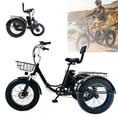 Bicicleta Eléctrica De 3 Ruedas de 20 Pulgadas,Triciclo Eléctrico Plegable Para Adultos,Cesta De La Compra,Bocina Y Pantalla Lcd,Capacidad De Carga De 200 Kg,Scooter De Ejercicio Para Personas Mayores