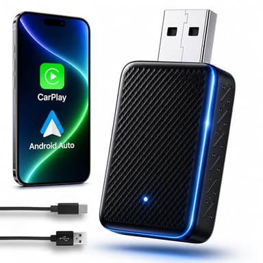 PREMIUM PRO Adaptador USB CarPlay Inalámbrico, Receptor Auto iPhone, Conexión Automática Convierte Conexión por Cable a Inalámbrica para Coche| Android Auto 2 en 1|Compatible con iOS 10+ y Android 11+