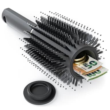 Cepíllate El Cabello y Esconde Tu Tesoro. Cepillo de Viaje Redondo de Evergreen Labs con Caja Fuerte Camuflada. Perfecto Para Guardar Dinero en Casa O Para Guardar Llaves De Viaje de Forma Discreta.
