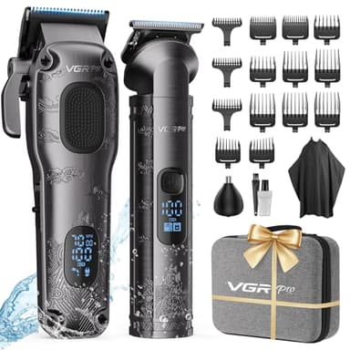 VGRPRO Maquina de Cortar Pelo Hombre Profesional, Cortapelos Hombre sin cable para Cortar el Pelo, Kit de cortadora de pelo y Trimmers para Hombres, Maquinilla Cortar Pelo con Caja de Embalaje (Gris)
