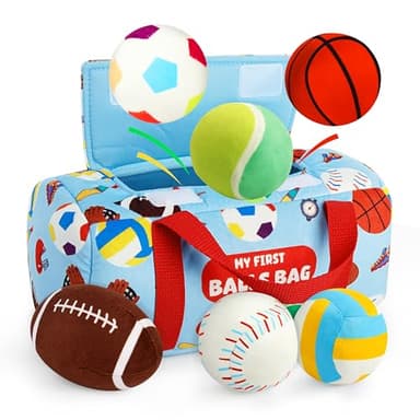 Vanmor Pelotas deportivas sensoriales para niños pequeños, juguetes para bebés con bolsa de viaje, juguetes de aprendizaje temprano para bebés de más de 12 meses. Perfecto para el desarrollo sensorial