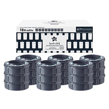 Tommee Tippee Recambios Para Contenedor Para Pañales Avanzado Twist and Click, Película GREENFILM Antibacteriana y Sostenible, Pack de 18