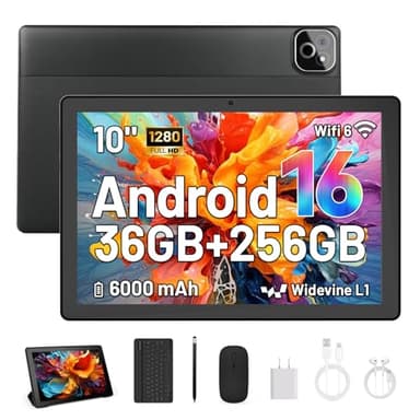MUISOO Tablet de 10 Pulgadas, Android 16 Tablet con Teclado, Octa Core, 36GB RAM 256GB ROM (1TB TF Expand) Cámara 5MP + 8MP 6000mAh Tablets de PC Touch Pad con Stylus Ratón Auricular y Caja