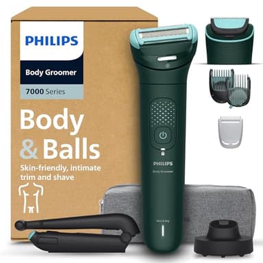 Philips Afeitadora Corporal Serie 7000 - Depiladora Masculina, cabezal 2D Triple Protección, Recorta y Depila Zona Íntima y Espalda, suave y apurado, 100% apta para ducha, 120 min autonomía, BG7485/30