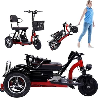 Genérico Triciclo Eléctrico para Adultos Plegable De 3 Ruedas con Asiento para Pasajero Autonomía Extendida De 45 Km Viene con Batería Cargador Y Cesta De Almacenami,001,The First Type