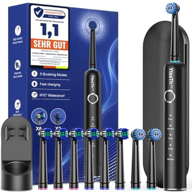 Cepillo de Dientes Eléctrico de Rotación Adultos con 8 Cabezales - Cepillo Electrico con Estuche de Viaje, 5 Modos, IPX7 Impermeable, Cepillo Dientes Electrico Viaje Recargable, Negro Mate