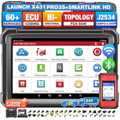 LAUNCH X431 PRO3S+ Smartlink HD OBD2 Diesel y Gasolina Herramiento de Diagnóstico Bidireccional de Sistema Completo con 60+ Función de Rinicio, 12V 24V Diagnosis Coche Multimarca Codificación ECU