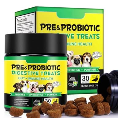 Probióticos para Perros Enzimas Digestivas, Probioticos Perros, Mejora la Salud Intestinal, Piel y Pelaje, Alergias Estacionales, para Todas Las Razas - Pato (30 Chews)