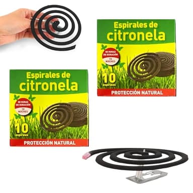 20 Espirales Antimosquitos Incienso Citronela, Anti Mosquitos, Antimosquitos Exterior, Citronela Antimosquitos, Patio, Terraza, Camping - 4 soportes metálicos (20 Espirales)
