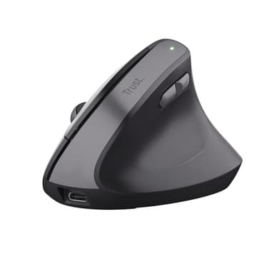 Trust Yuno Ratón Vertical Inalámbrico, Ratón Ergonómico Recargable 2.4GHz, Reducir la Tensión en Brazos y Muñecas, 800-2400 dpi, 70% Plástico Reciclado, PC Portátil Mac - Negro