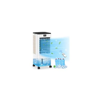 Aire Acondicionado Portátil 8L Tanque, Enfriador de Aire Grande 4 en 1, 4 Modos 3 Velocidades, Climatizador Evaporativo 60W, Temporizadores de 1-12 H, con Control Remoto, 4 Ruedas para Hogar Oficina