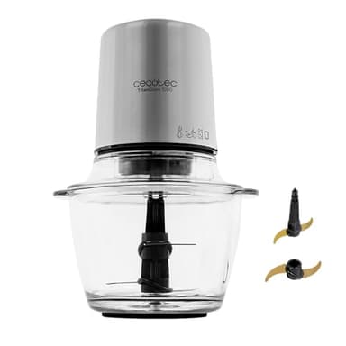 Cecotec Picadora Eléctrica TitanGlass 1000 Max. 500W, 4 Cuchillas Titanio, Pica, Trocea y Corta, ControlSpeed, Bol Cristal 1L, 2 Velocidades, Botón Pulso, Tapa a Presión, Regulable, Lavavajillas