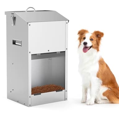 Alimentador Automático De Perros De 20L, Gran Capacidad, De Acero Inoxidable, para Exteriores, Dispensador De Comida para Perros por Gravedad,Comedero De Alimentación Automática para Grandes