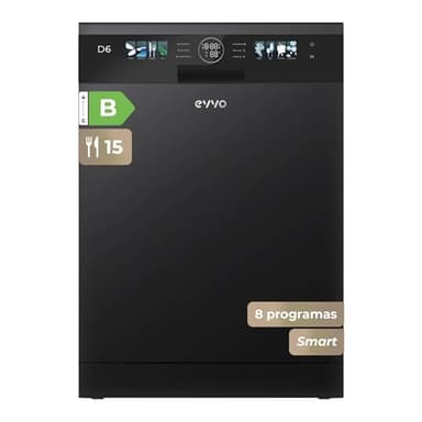 Lavavajillas D6 Libre Instalación 60 cm - Clase B Alta Eficiencia, 15 Cubiertos, 8 Programas, Apertura Automática, Luz UV e Inicio Diferido - Lavavajillas Acero Inoxidable Inox - Secado Turbo (Negro)