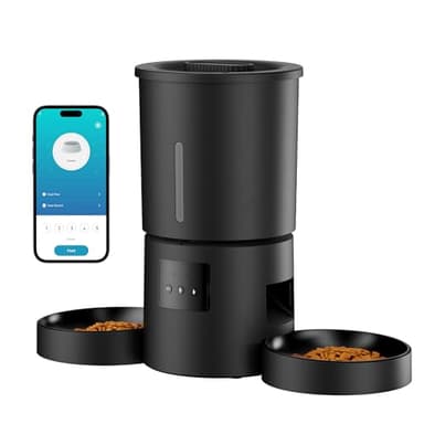 Comedero Gato Automático Doble & App: Dispensador Automático de 5L con WiFi 2.4G y Temporizador para Comida Seca - Diseño de Comedero Doble AONBOY para Múltiples Gatos y Perros - Negro