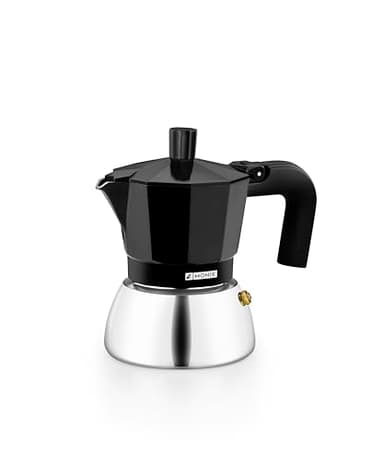 Monix Induction Inox Cafetera Italiana de Aluminio y Acero Inoxidable, 3 tazas de capacidad, Mango termorresistente, Fácil de Lavar, Apta para todo tipo de Cocinas incluida Inducción, color negro
