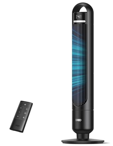 Dreo Ventilador de Torre Silencioso 23dB, Alcance de 9.8 m, 4 Niveles de Velocidad, 3 Modos de Funcionamiento, Temporizador de 8 Horas, Oscilación de 90°, Ideal para Dormitorios y Oficinas, Negro