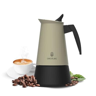 Cecotec Cafetera Italiana Piccolina 900 Green. 450ml, 10 Tazas de Café, Acero Inoxidable, Apta Todas Superficies, Filtro Premium, Válvula Seguridad, Mango Termorresistente, Diseño Elegante