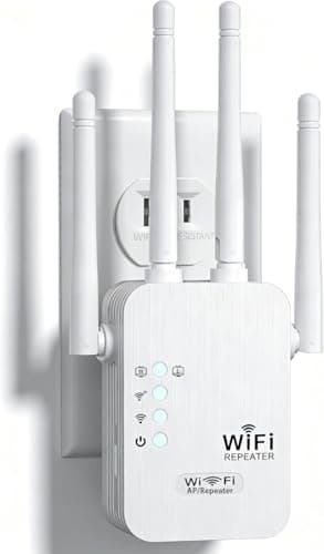 Repetidor WiFi 1200 Mbps, Doble Banda 5 GHz y 2.4 GHz Amplificador señal WiFi, Repetidor/Ap Modo/Router, Puerto Ethernet, 4 Antenas WiFi Extensor, Compatible with All WiFi Devices Internet Boxes