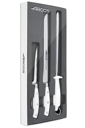 Arcos serie Riviera Blanc - Set de Deshuesador, Jamonero y Chaira, Acero Inoxidable, Blanco, 50x20x5 cm, 3 Unidades