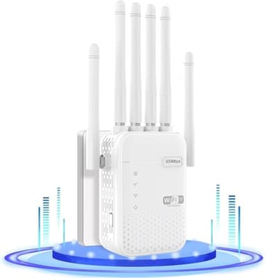 Repetidor WiFi, Amplificador señal WiFi Potente,6 Antenas,Cobertura 9800 m², Modo Repetidor/Router/Ap, Compatible con Todos los Routers, Adecuado para Uso Doméstico y de Oficina