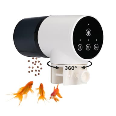 NK Dispensador Automático de Comida para Peces – 200 ml, Pantalla LCD, Programable en Modo Manual/8H/12H/24H, Soporte Giratorio 360°, Control por Botón y Sistema de Fijación Estable