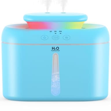 LKV 2L Humificador Humidificador Bebes, Humidificador de Aire con Fácil de Llenar y Limpiar, Apagado Automático Luz Nocturna LED, Humidificador Silencioso para Dormitorio Oficina y Plantas Hogar, Azul