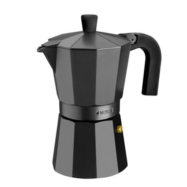 Monix Vitro Noir | Cafetera Italiana de Aluminio 9 Tazas, Apta para Vitrocerámica, Gas y Eléctrica, NO Apta para Inducción, Mango Termoresistente