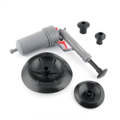 InnovaGoods® Pistola desatascadora de aire comprimido universal con adaptadores Klingun, desatasca tuberías y desagües, diseño compacto y ligero, ideal para el hogar